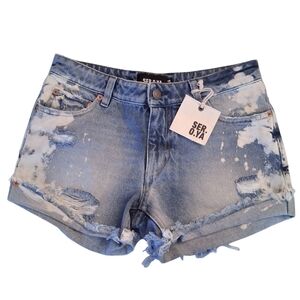 SER.O.YA Lex Low-Rise Blue Distressed Painted Denim Shorts Womens Size 24